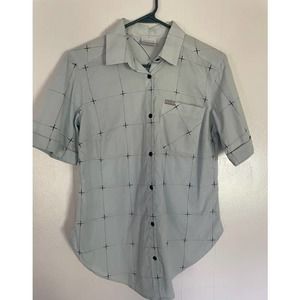 Vintage Columbia Women's Short Sleeve Aqua Blue‎ Button Up Shirt Size XSmall